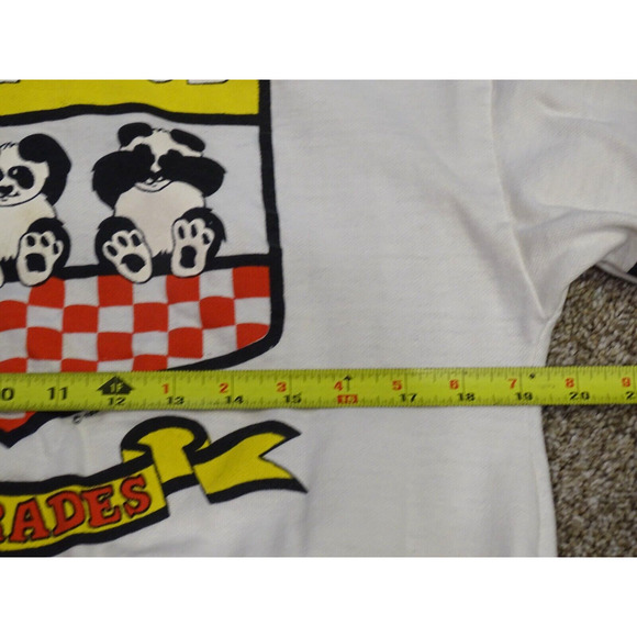 Vintage 80s Sweatshirt Panda Club Puff Paint Print Size S Double Collar Kidcore - Picture 5 of 12